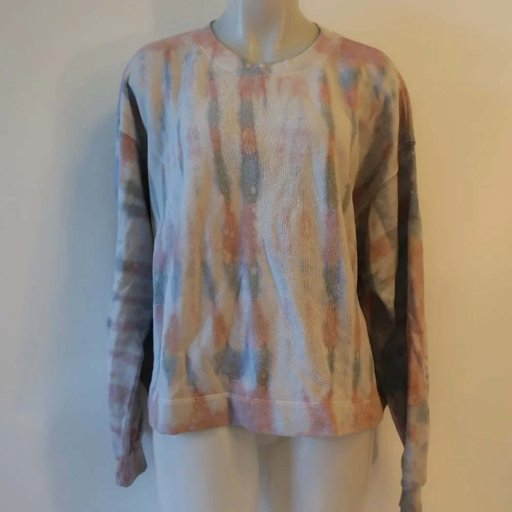 Womens Velvet by Graham Spencer Pink Blue White Jody Tie Dye Sweatshirt Top XL * - Picture 2 of 7